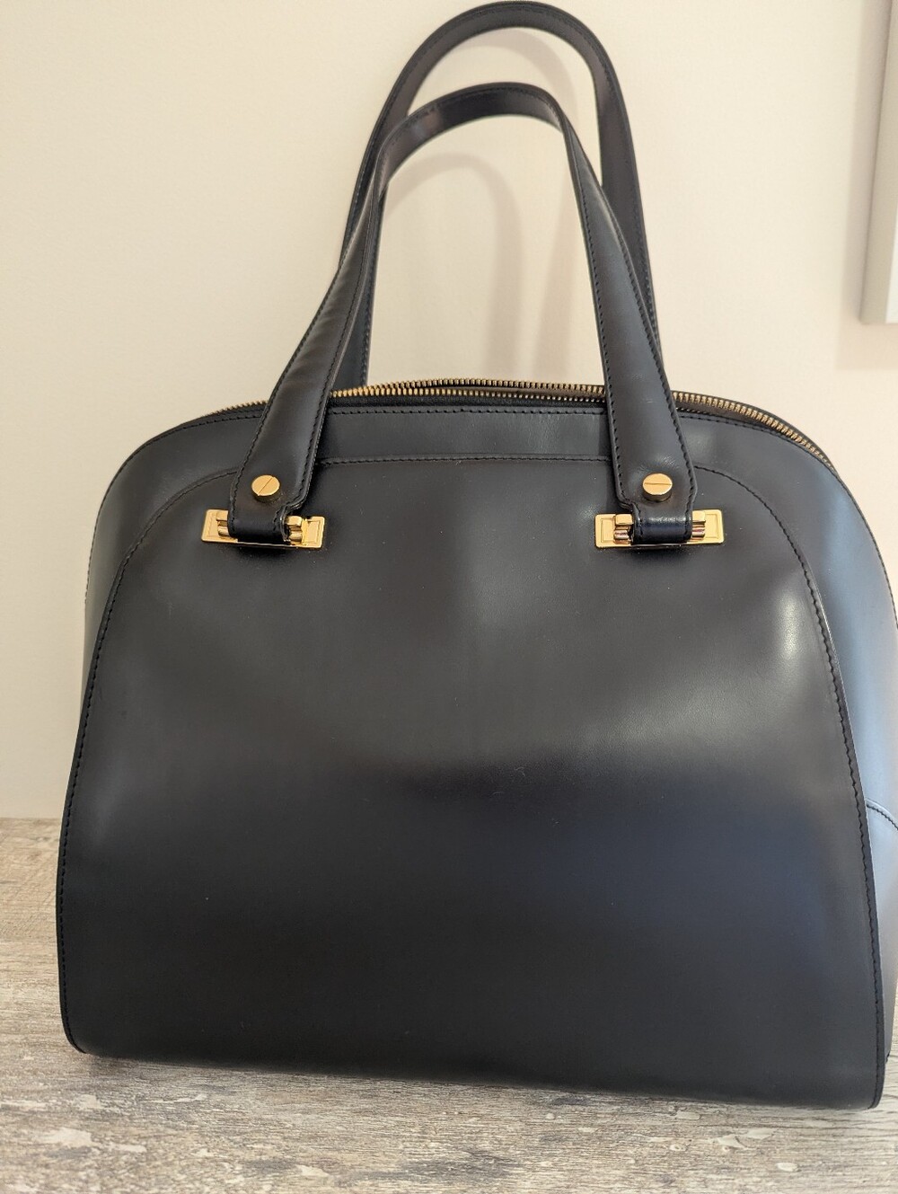 VALENTINO Orlandi Black Leather Women's Satchel Handbag with Gold Accents - Picture 7 of 8